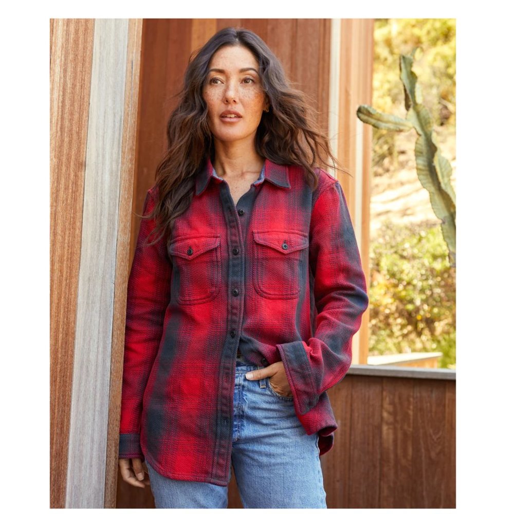 Outerknown Red and Black Plaid Button-Down Shirt Jacket